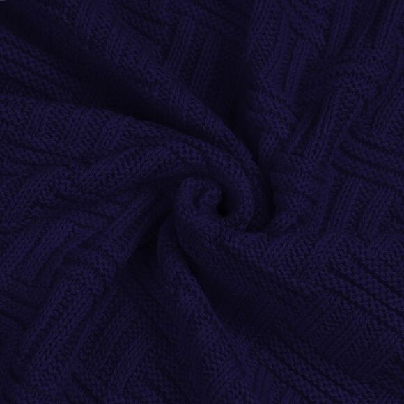 100% Cotton Cable Knit Throw Blanket Sofa Throw Blankets 47"x 70" Navy Blue - Picture 4 of 6